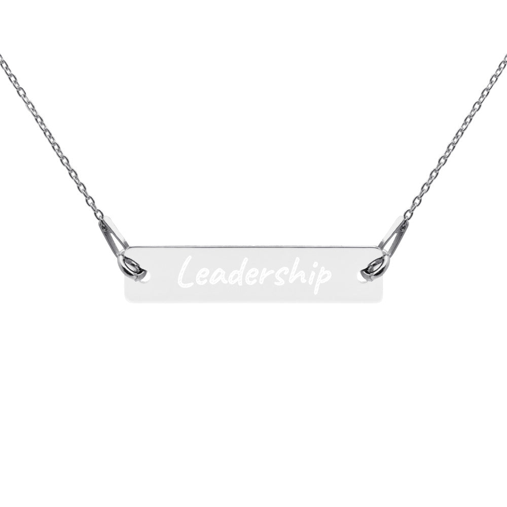 Leadership on Engraved Sterling Silver Bar Chain Necklace