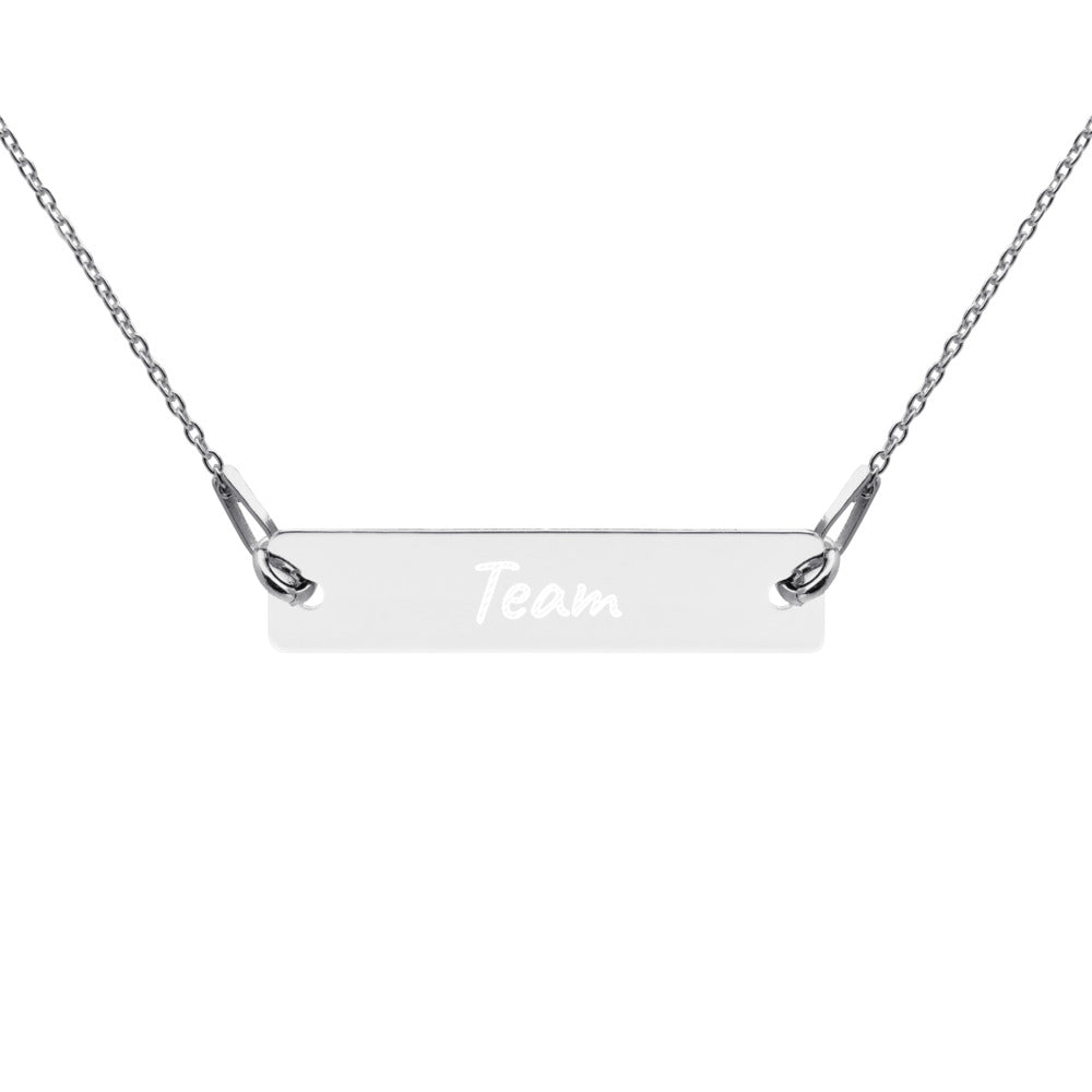 Team on Engraved Sterling Silver Bar Chain Necklace