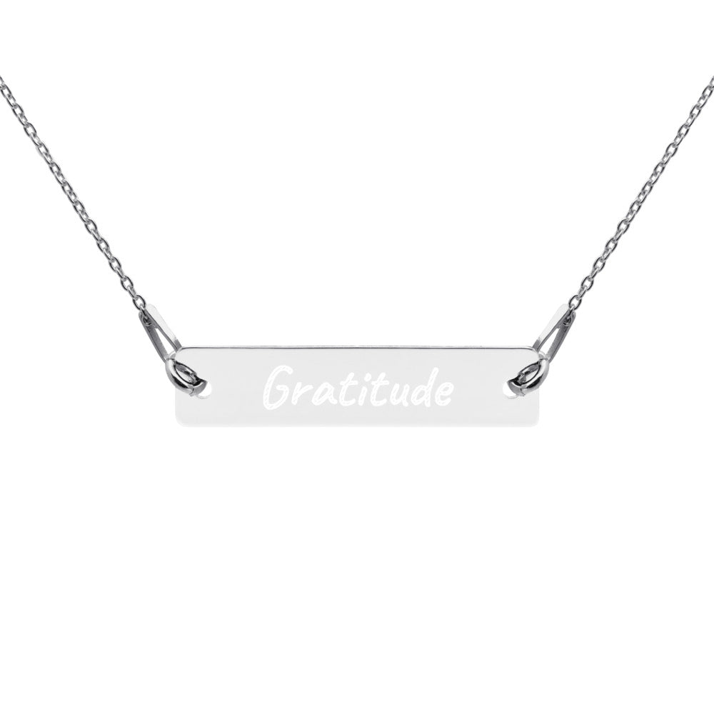 Gratitude on Engraved Sterling Silver Bar Chain Necklace