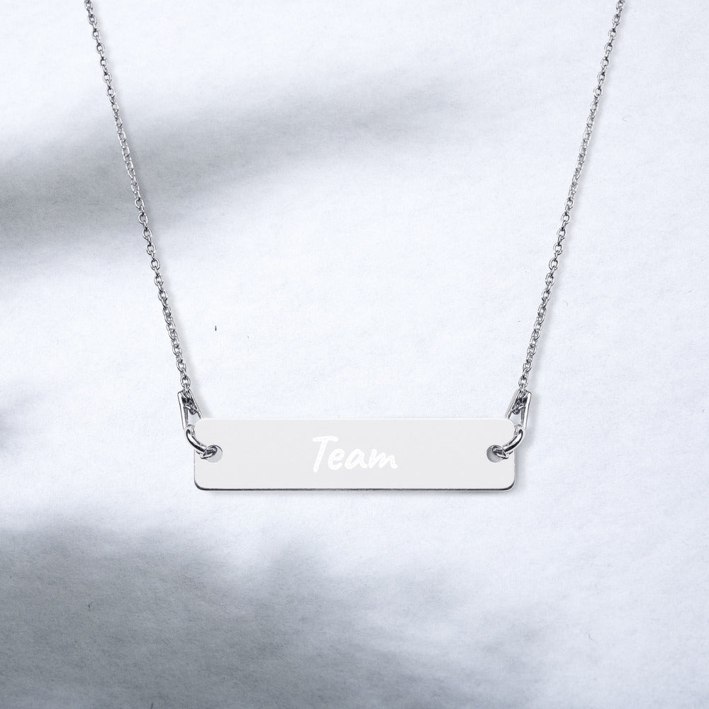 Team on Engraved Sterling Silver Bar Chain Necklace