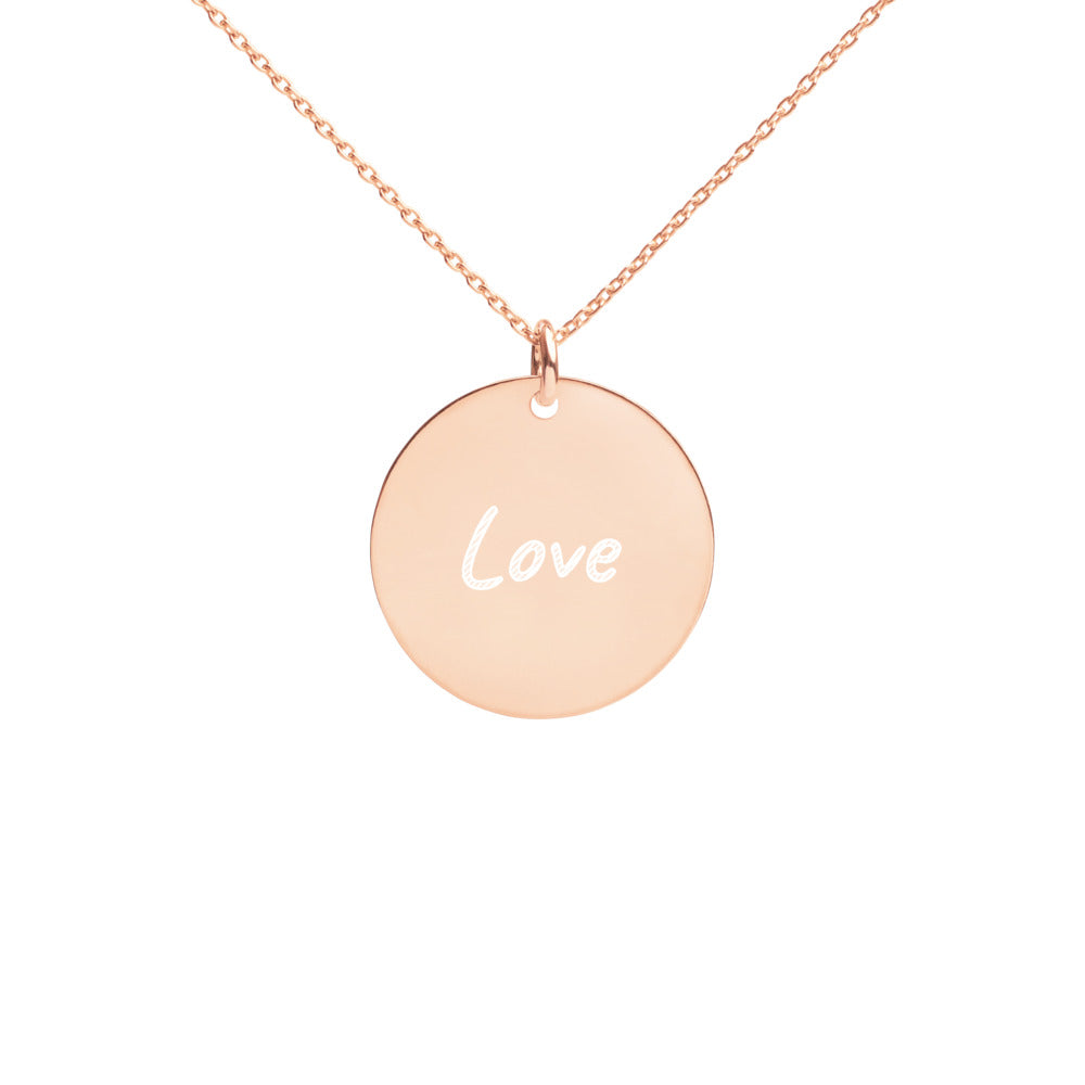 Love on Engraved Sterling Silver Disc Chain Necklace