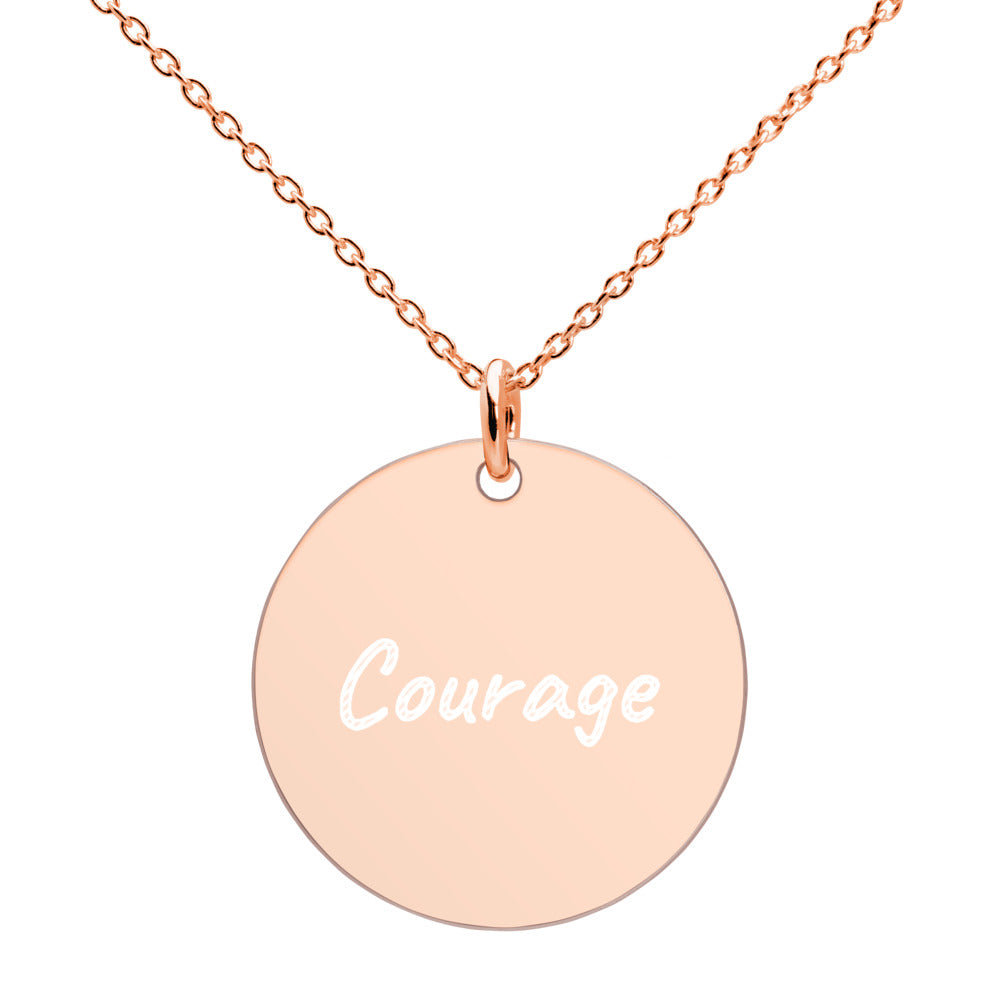 Courage on Engraved Sterling Silver Disc Chain Necklace