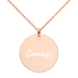 Courage on Engraved Sterling Silver Disc Chain Necklace