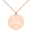 Love on Engraved Sterling Silver Disc Chain Necklace