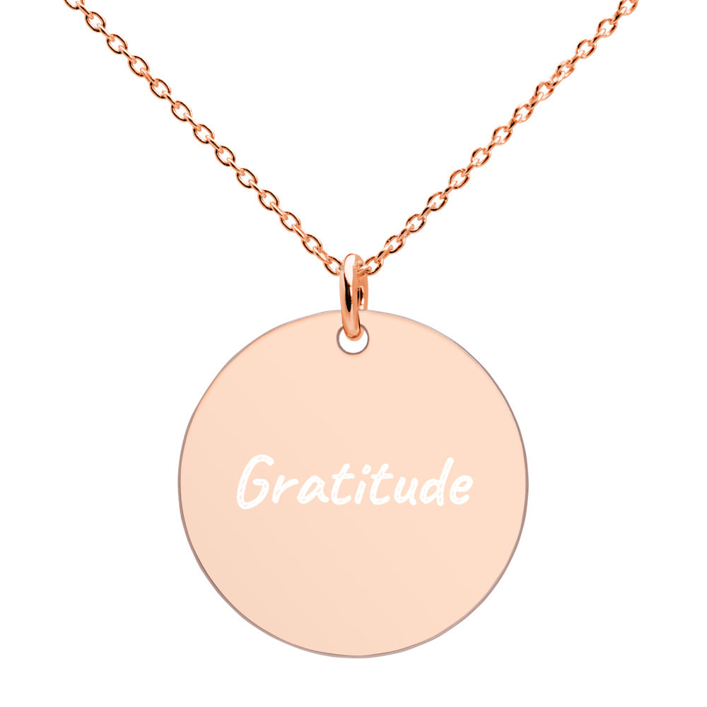 Gratitude on Engraved Sterling Silver Disc Chain Necklace