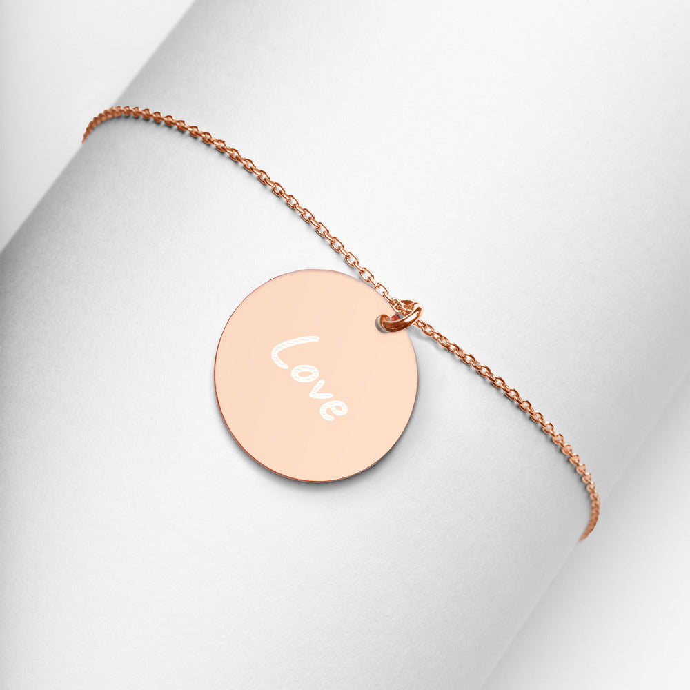 Love on Engraved Sterling Silver Disc Chain Necklace