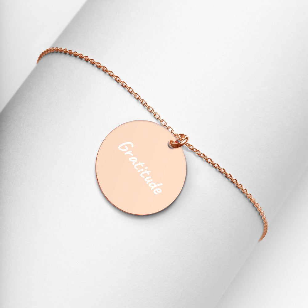 Gratitude on Engraved Sterling Silver Disc Chain Necklace