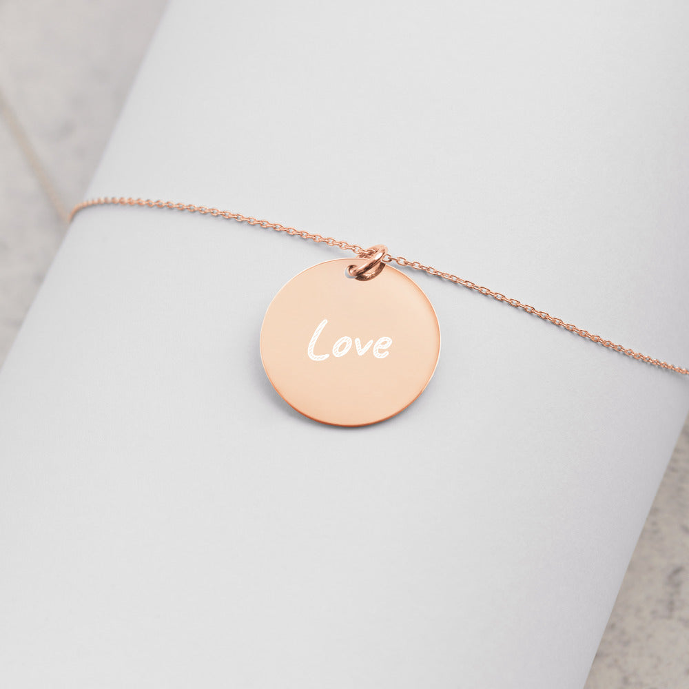 Love on Engraved Sterling Silver Disc Chain Necklace