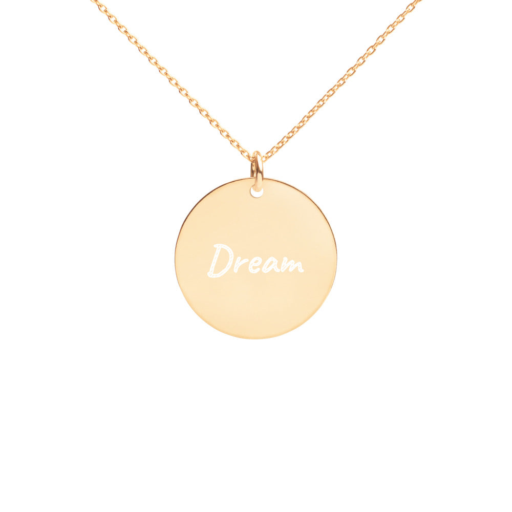 Dream on Engraved Sterling Silver Disc Chain Necklace