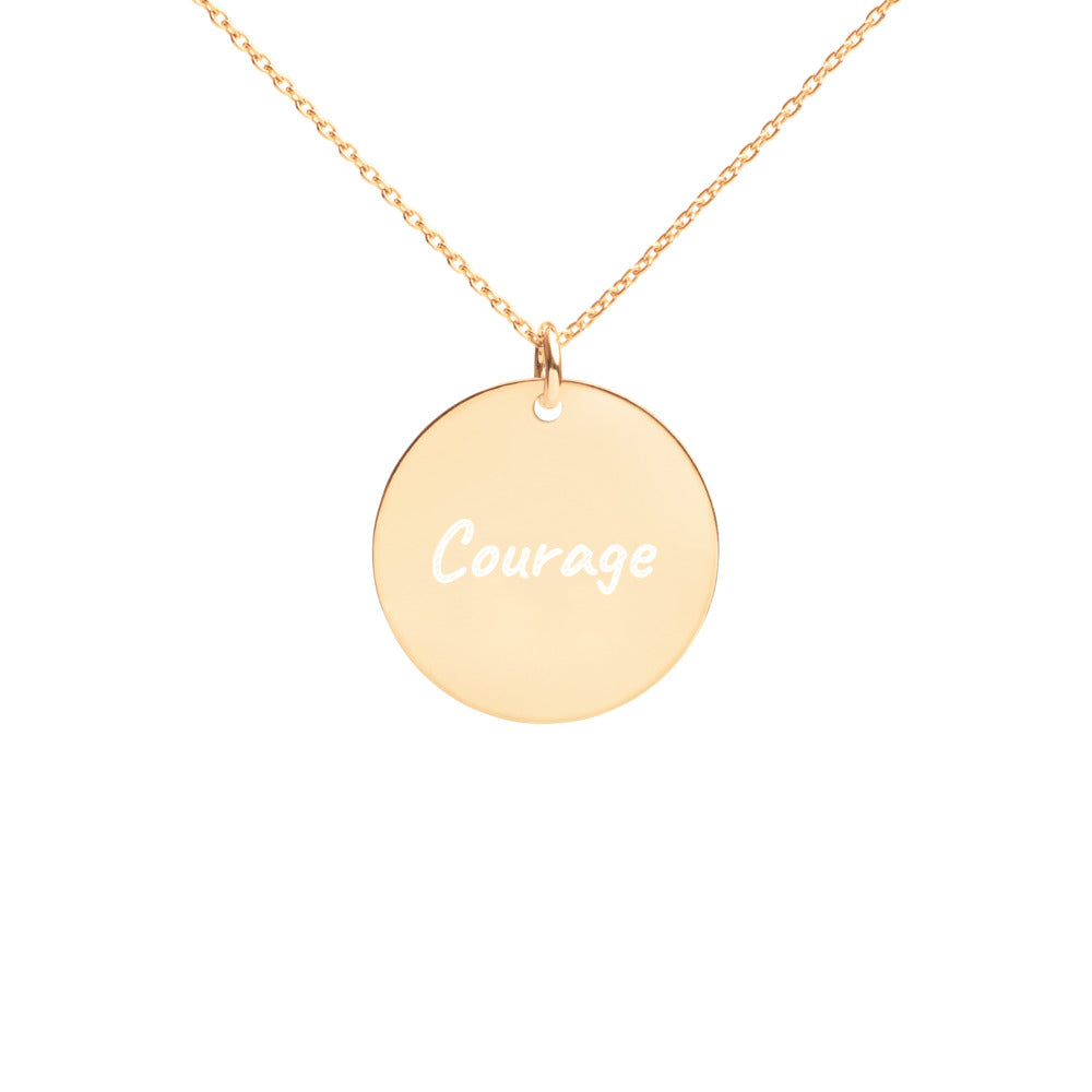 Courage on Engraved Sterling Silver Disc Chain Necklace