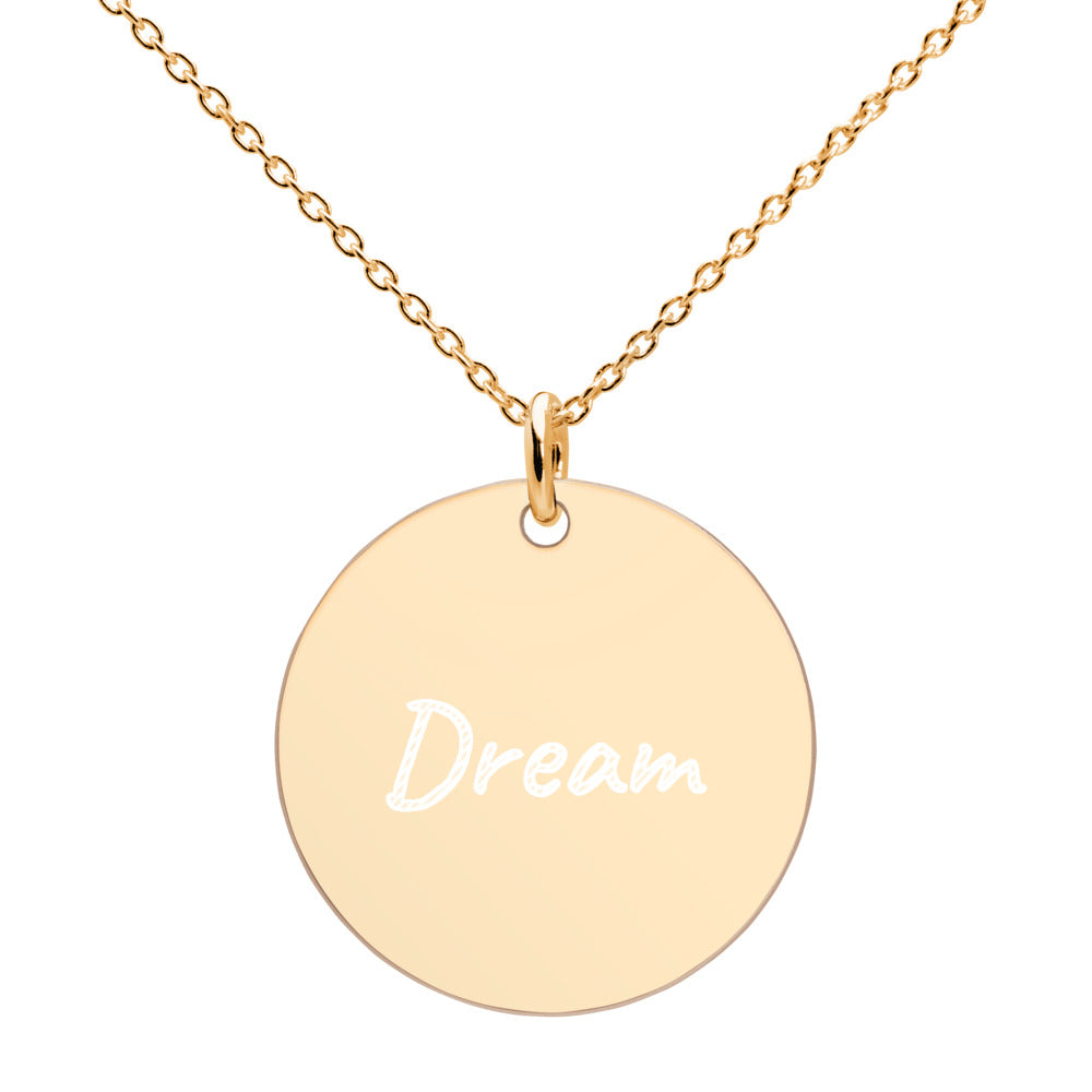 Dream on Engraved Sterling Silver Disc Chain Necklace