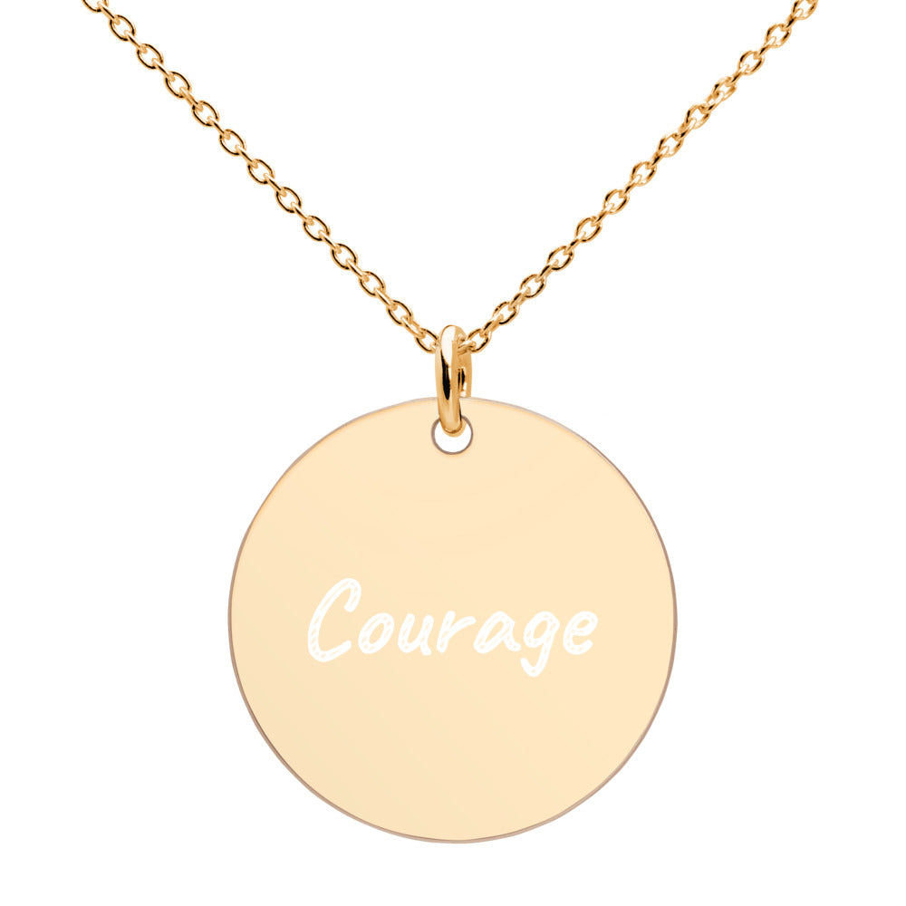 Courage on Engraved Sterling Silver Disc Chain Necklace