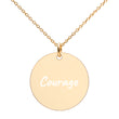 Courage on Engraved Sterling Silver Disc Chain Necklace