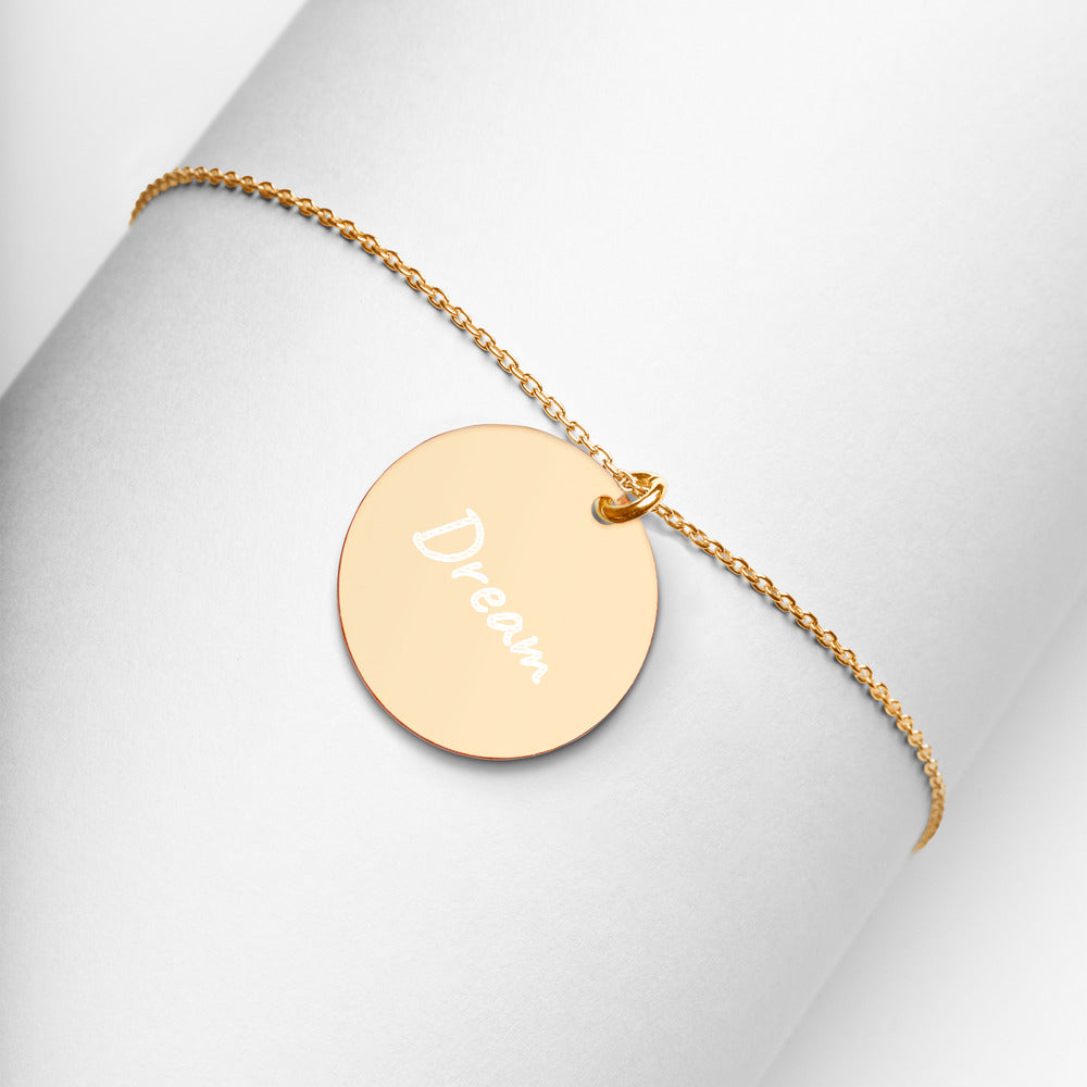 Dream on Engraved Sterling Silver Disc Chain Necklace