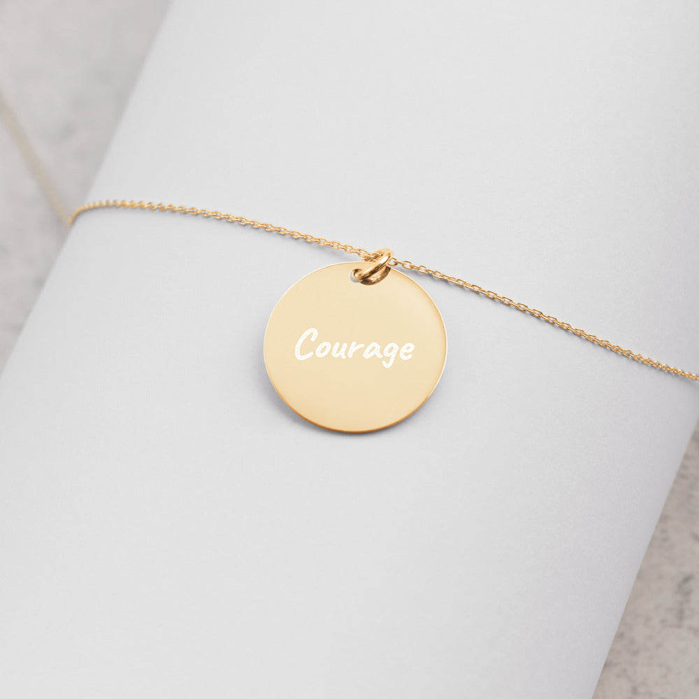 Courage on Engraved Sterling Silver Disc Chain Necklace