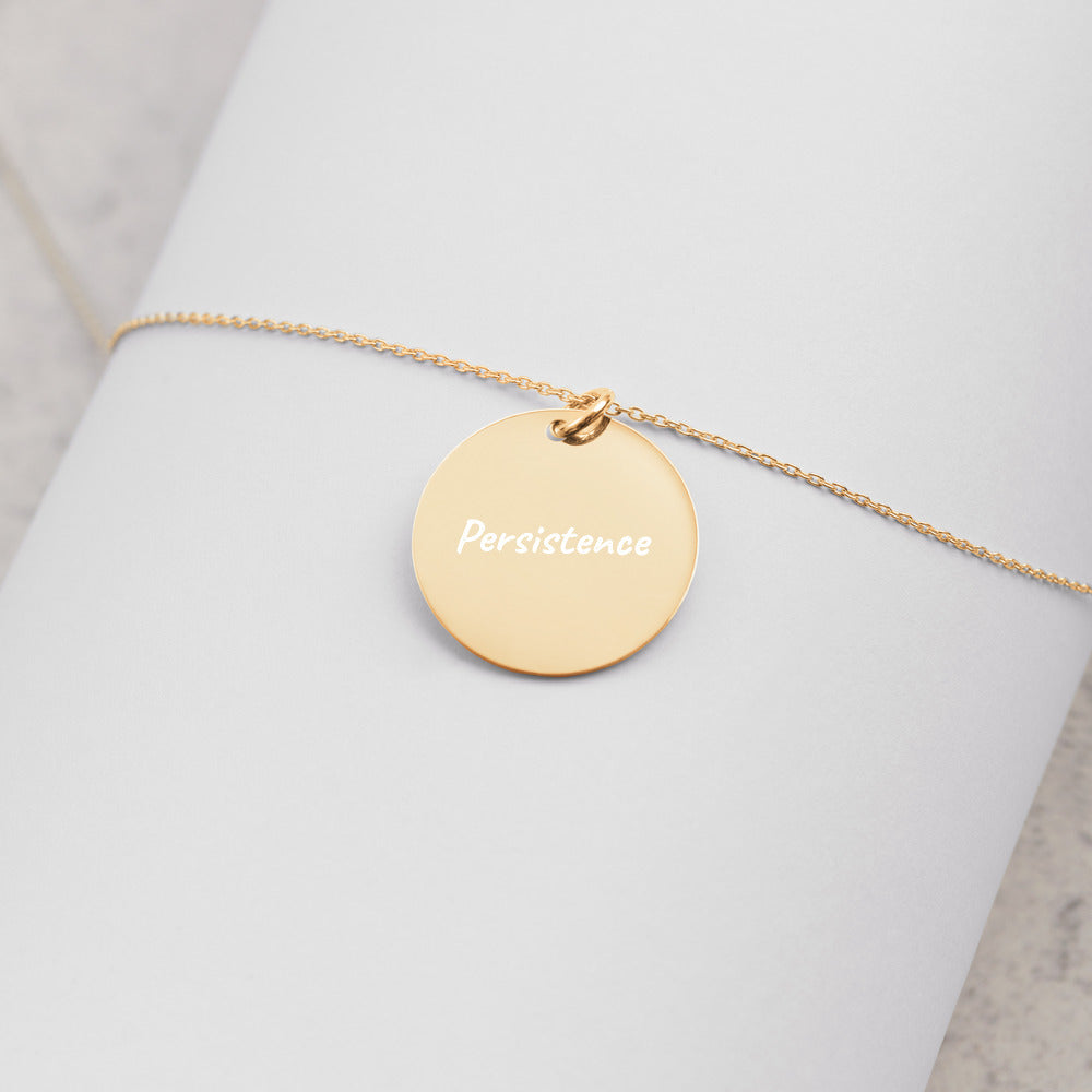 Persistence on Engraved Sterling Silver Disc Chain Necklace