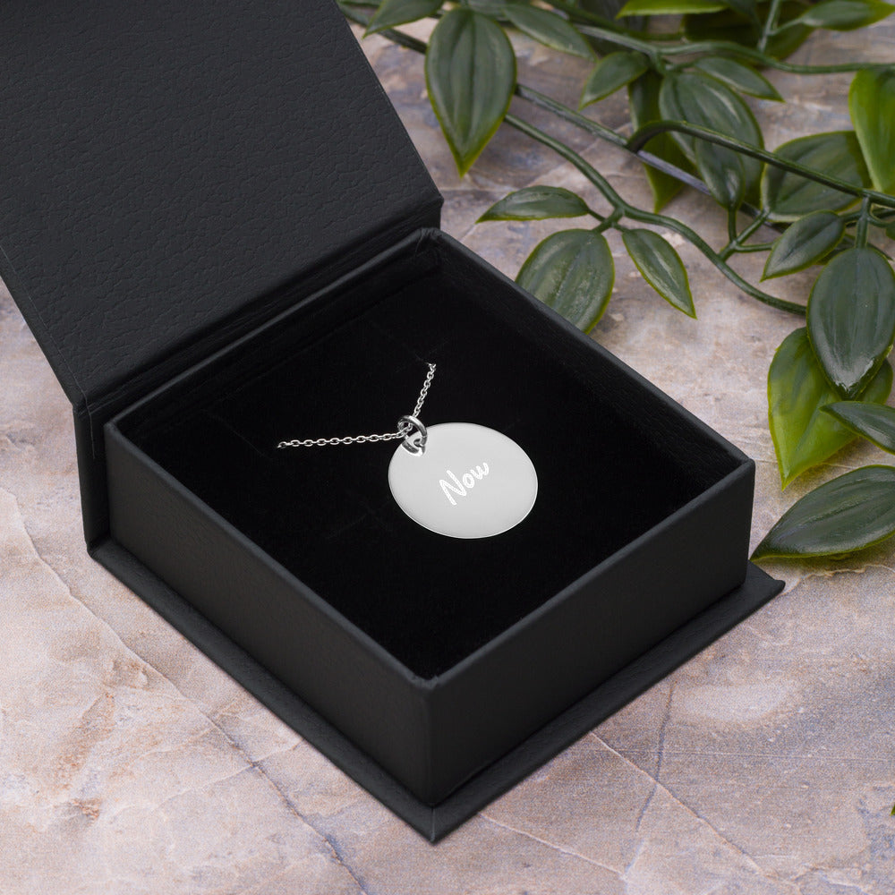 Now on Engraved Sterling Silver Disc Chain Necklace