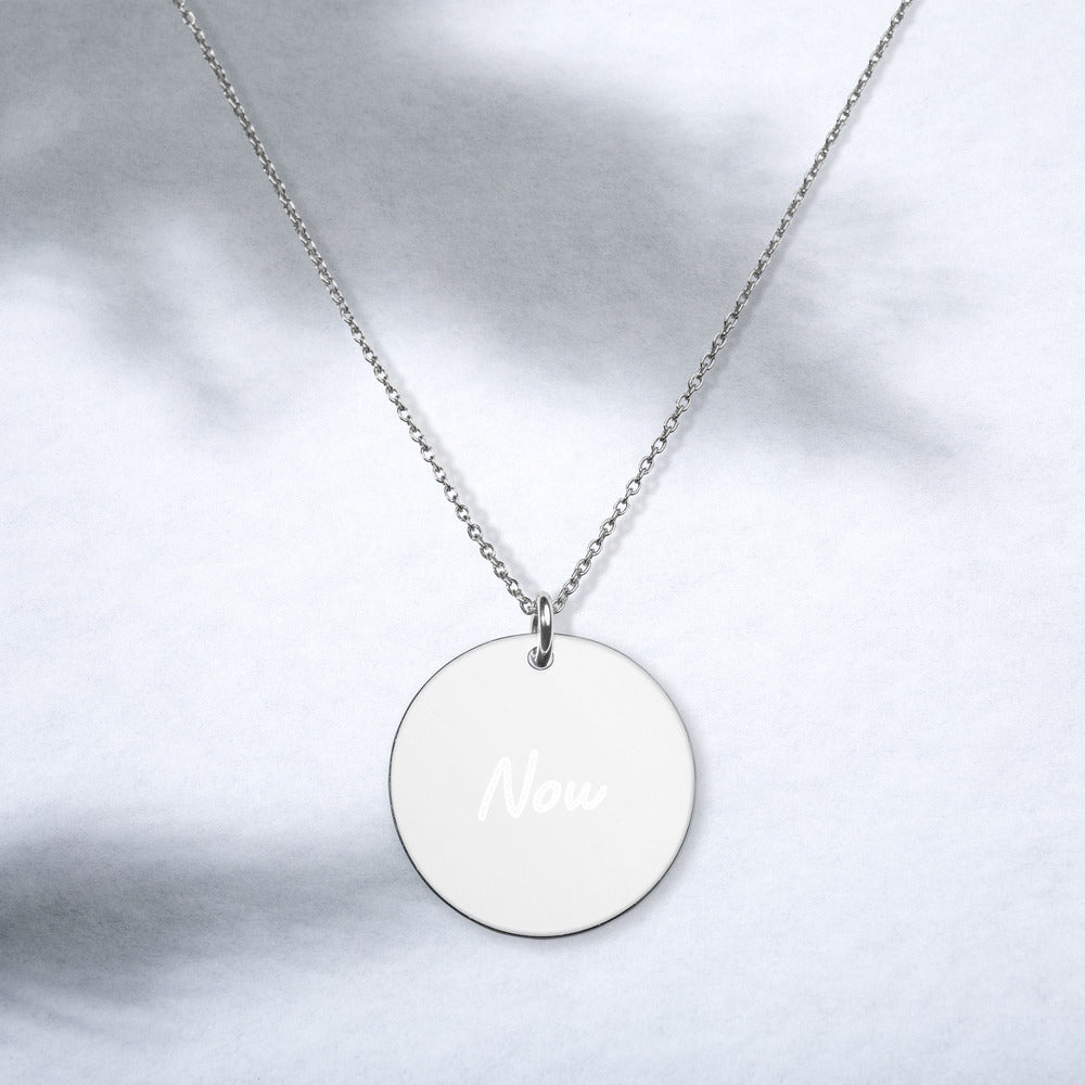 Now on Engraved Sterling Silver Disc Chain Necklace