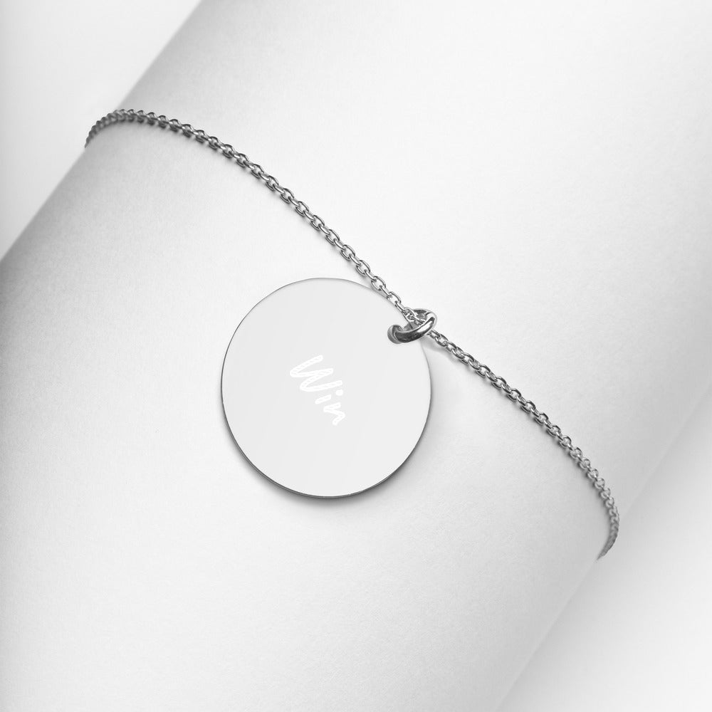 Win on Engraved Sterling Silver Disc Chain Necklace