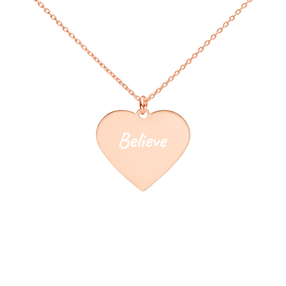 Believe on Engraved Sterling Silver Heart Chain Necklace