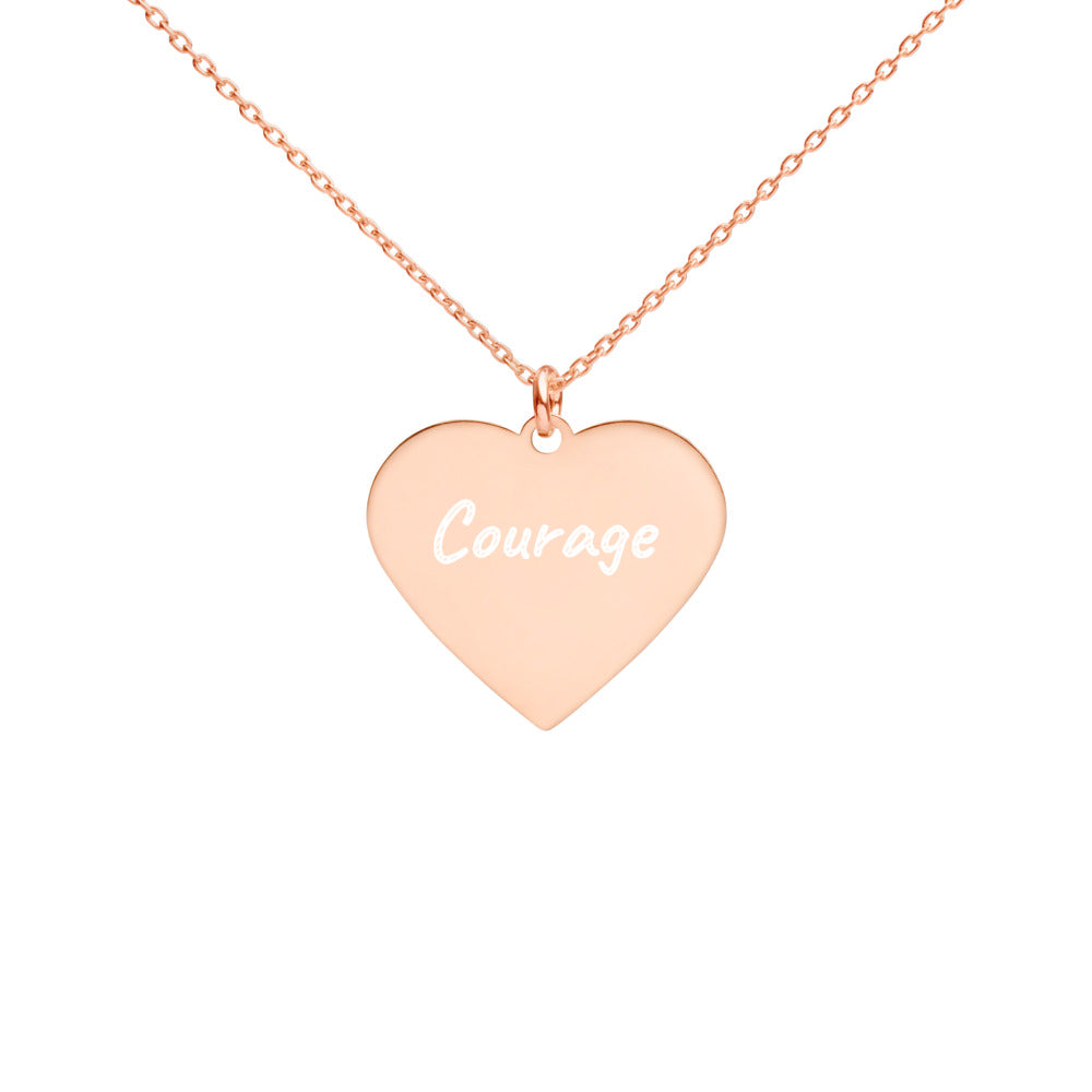 Courage on Engraved Sterling Silver Heart Chain Necklace