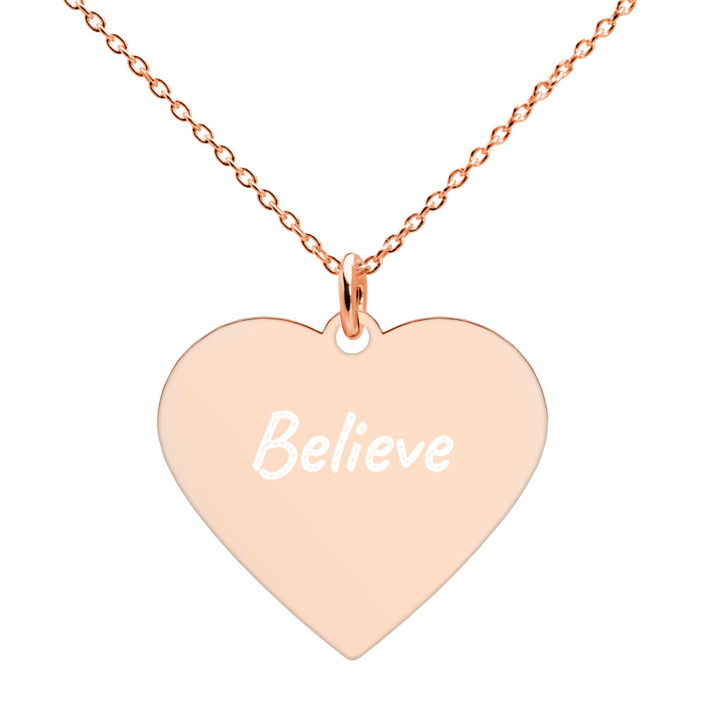 Believe on Engraved Sterling Silver Heart Chain Necklace