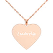 Leadership on Engraved Sterling Silver Heart Chain Necklace