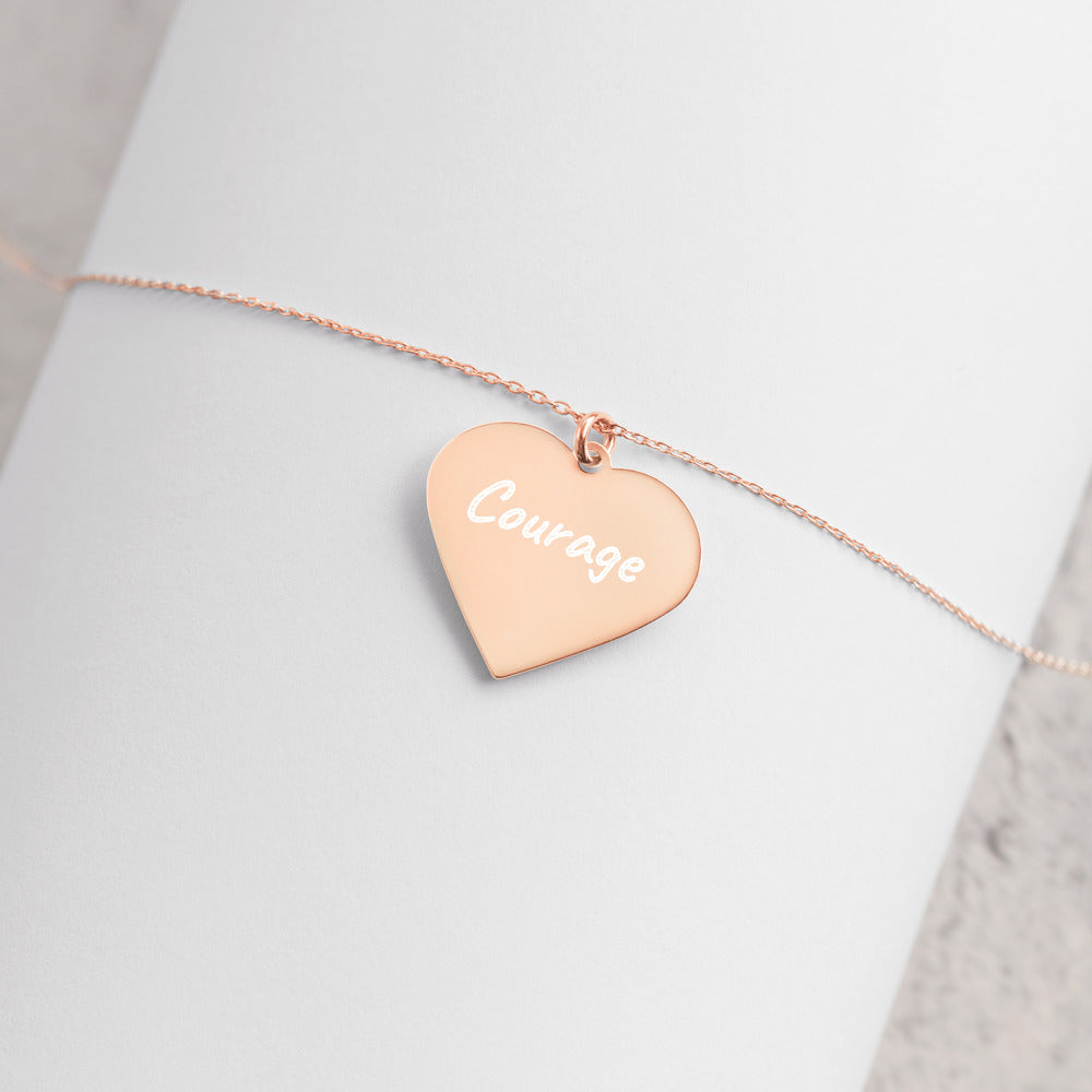 Courage on Engraved Sterling Silver Heart Chain Necklace