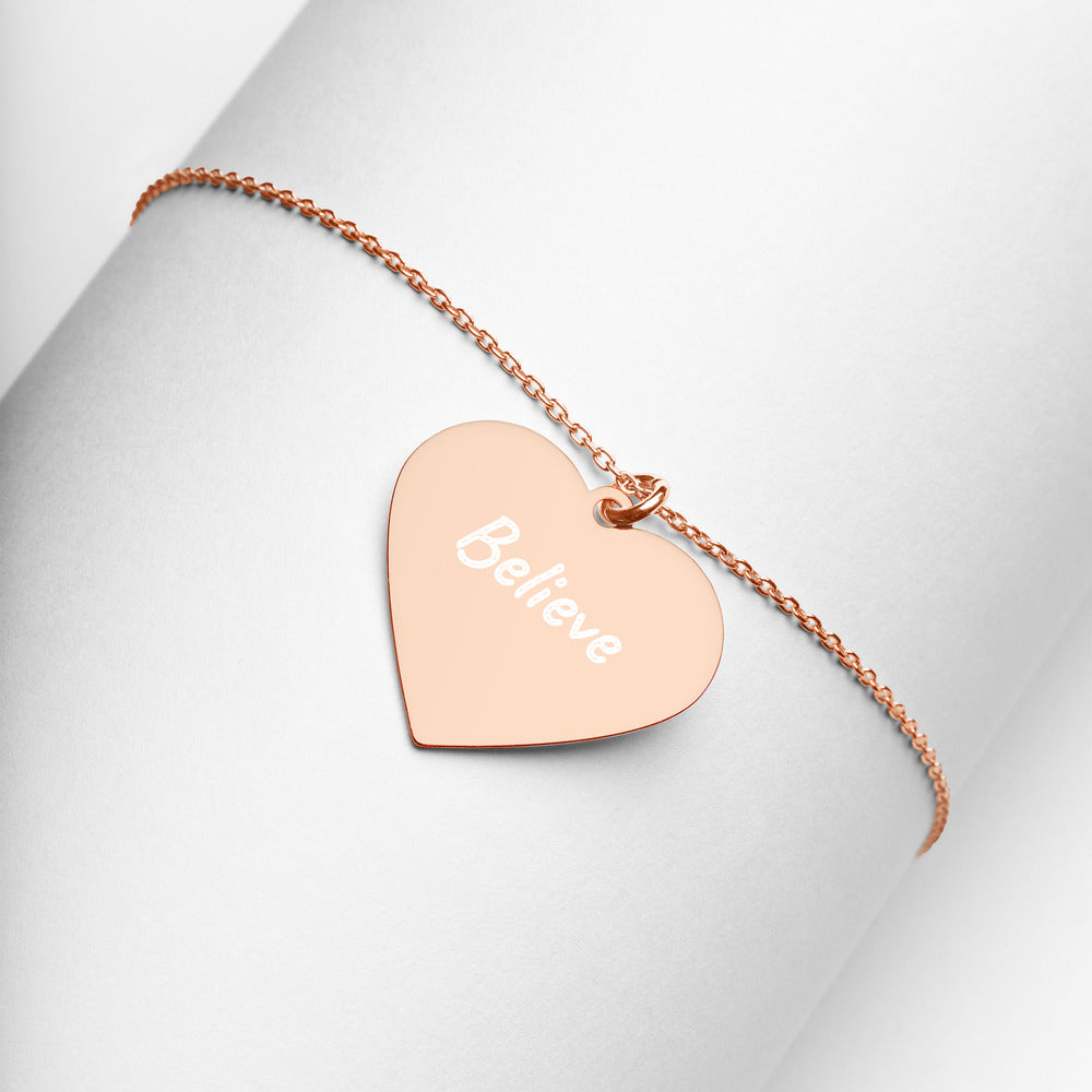 Believe on Engraved Sterling Silver Heart Chain Necklace