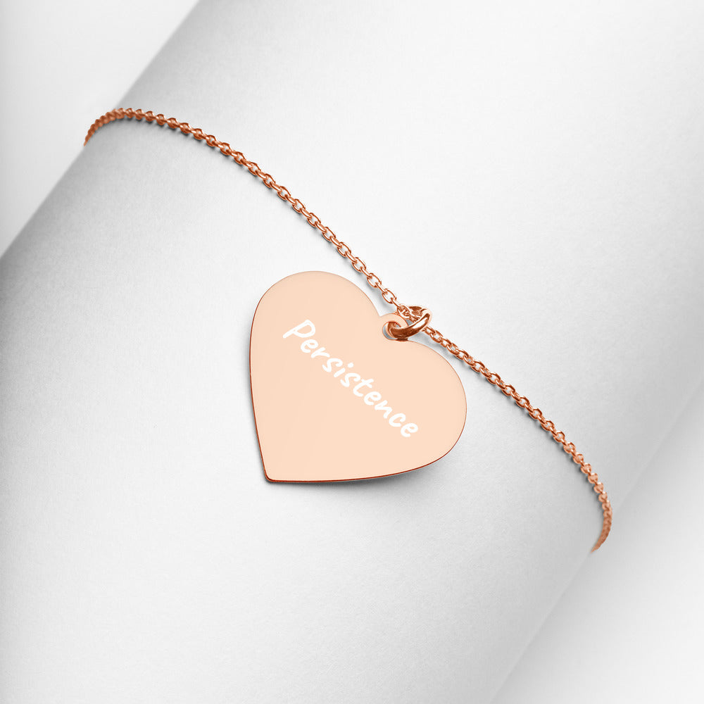 Persistence on Engraved Sterling Silver Heart Chain Necklace