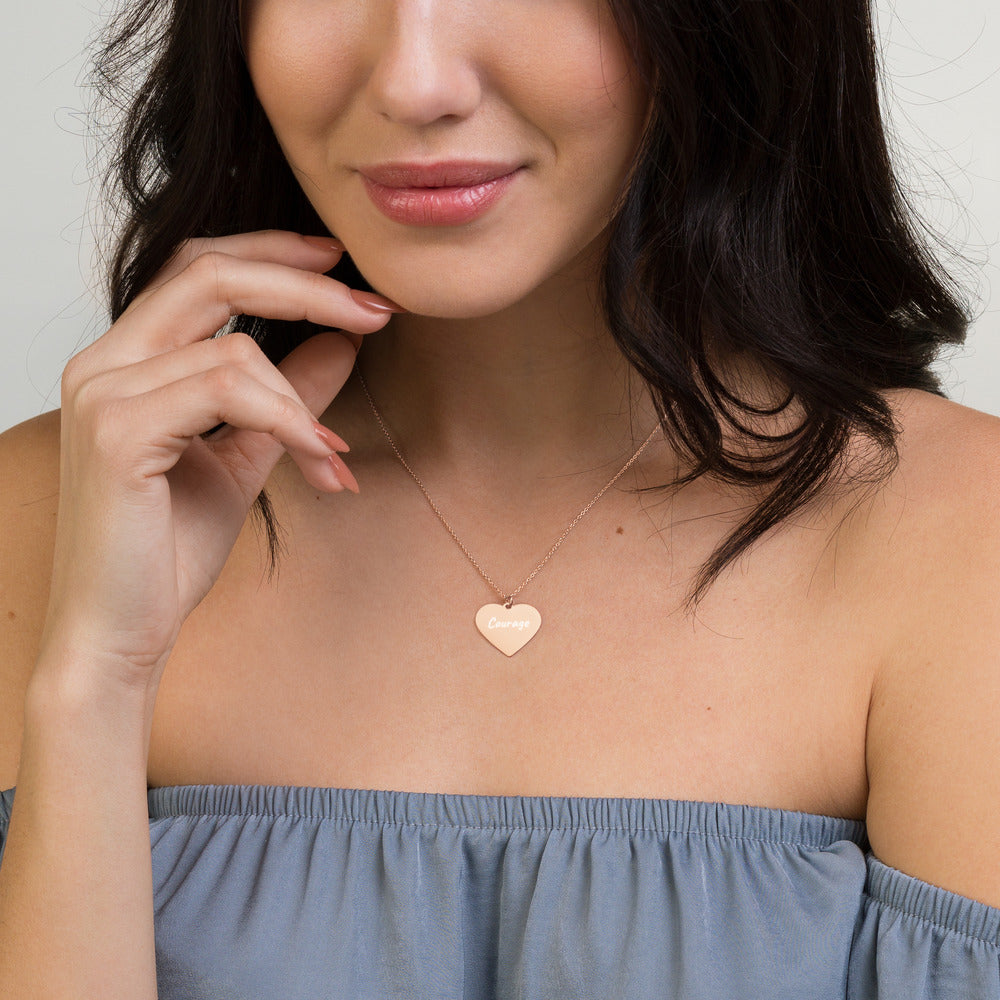 Courage on Engraved Sterling Silver Heart Chain Necklace