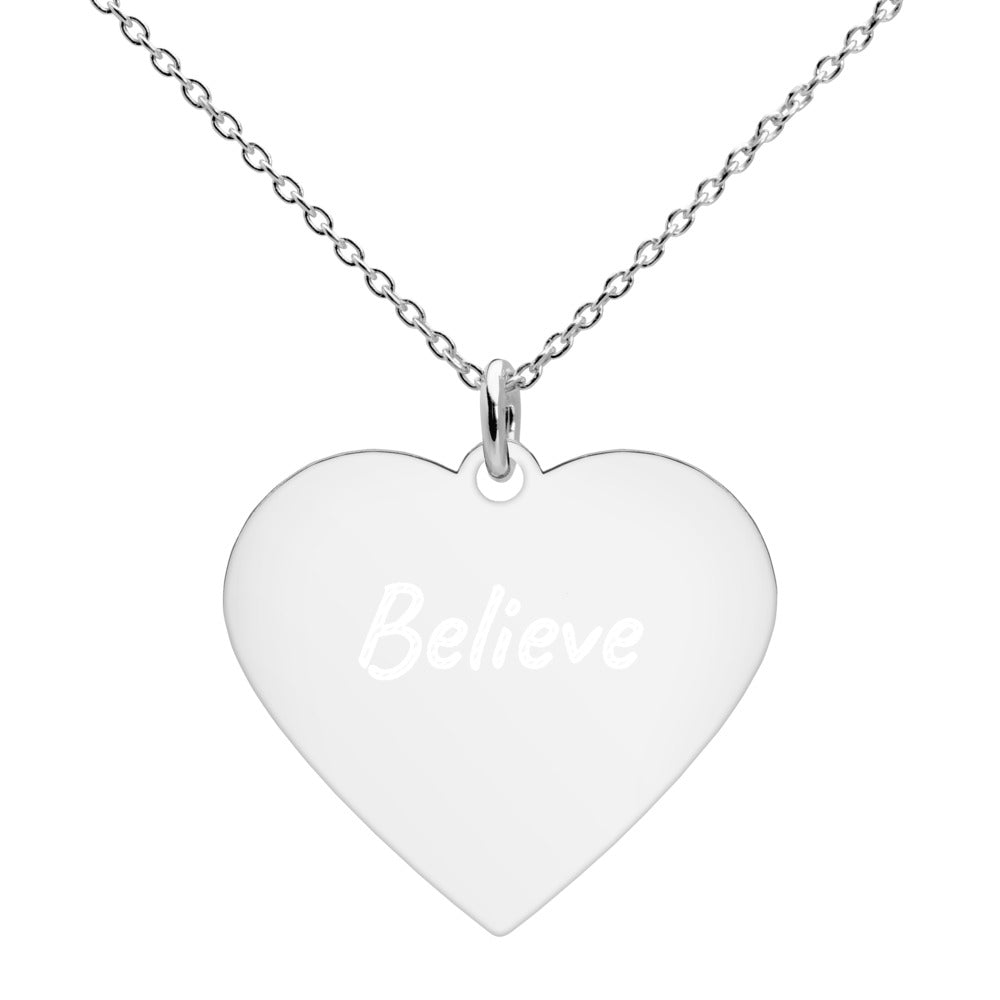 Believe on Engraved Sterling Silver Heart Chain Necklace