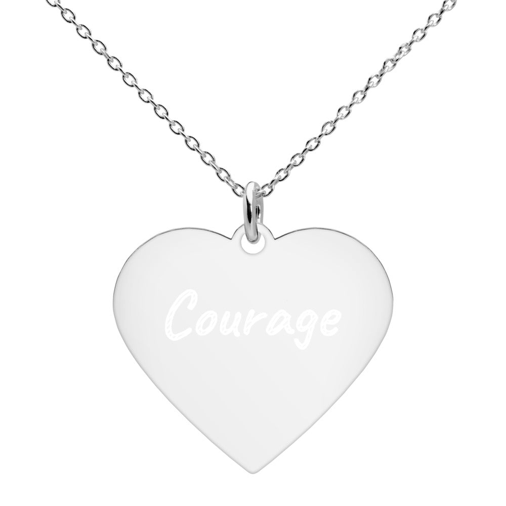 Courage on Engraved Sterling Silver Heart Chain Necklace