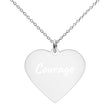 Courage on Engraved Sterling Silver Heart Chain Necklace