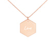 Love on Engraved Sterling Silver Hexagon Chain Necklace