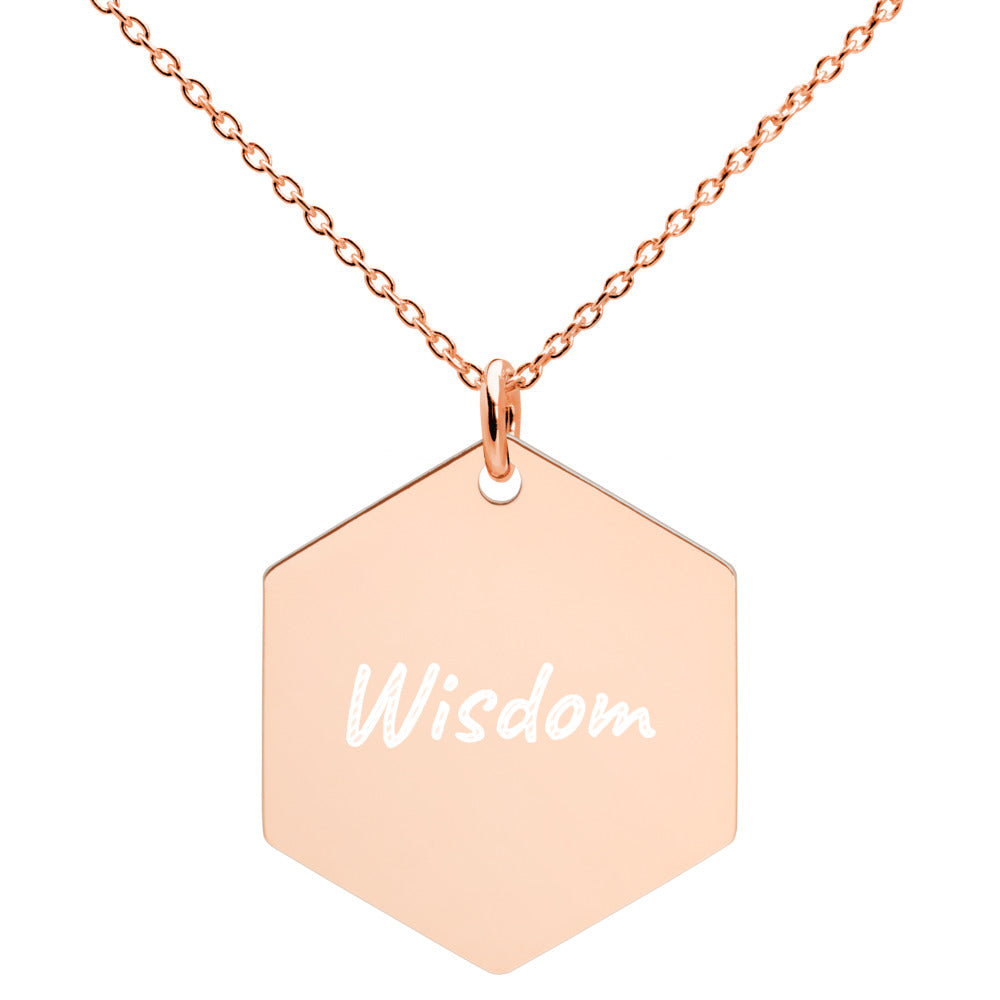 Wisdom on Engraved Sterling Silver Hexagon Chain Necklace