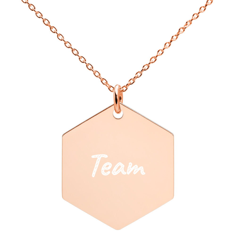 Team on Engraved Sterling Silver Hexagon Chain Necklace