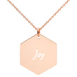 Joy on Engraved Sterling Silver Hexagon Chain Necklace