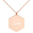 Love on Engraved Sterling Silver Hexagon Chain Necklace