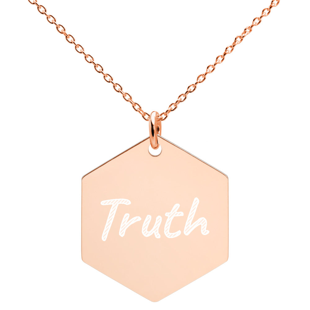 Truth on Engraved Sterling Silver Hexagon Chain Necklace