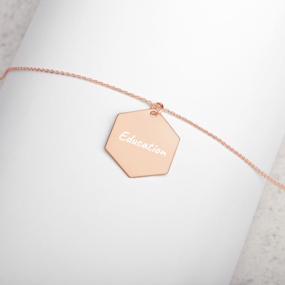 Education on Engraved Sterling Silver Hexagon Chain Necklace