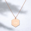 Love on Engraved Sterling Silver Hexagon Chain Necklace