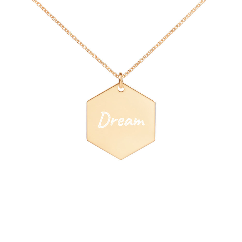 Dream on Engraved Sterling Silver Hexagon Chain Necklace