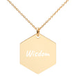 Wisdom on Engraved Sterling Silver Hexagon Chain Necklace