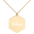 Believe on Engraved Sterling Silver Hexagon Chain Necklace