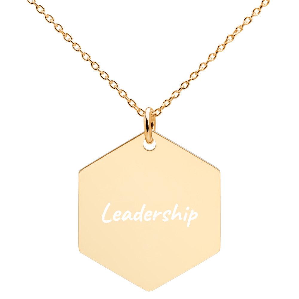 Leadership on Engraved Sterling Silver Hexagon Chain Necklace