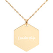 Leadership on Engraved Sterling Silver Hexagon Chain Necklace