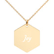 Joy on Engraved Sterling Silver Hexagon Chain Necklace