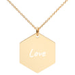 Love on Engraved Sterling Silver Hexagon Chain Necklace