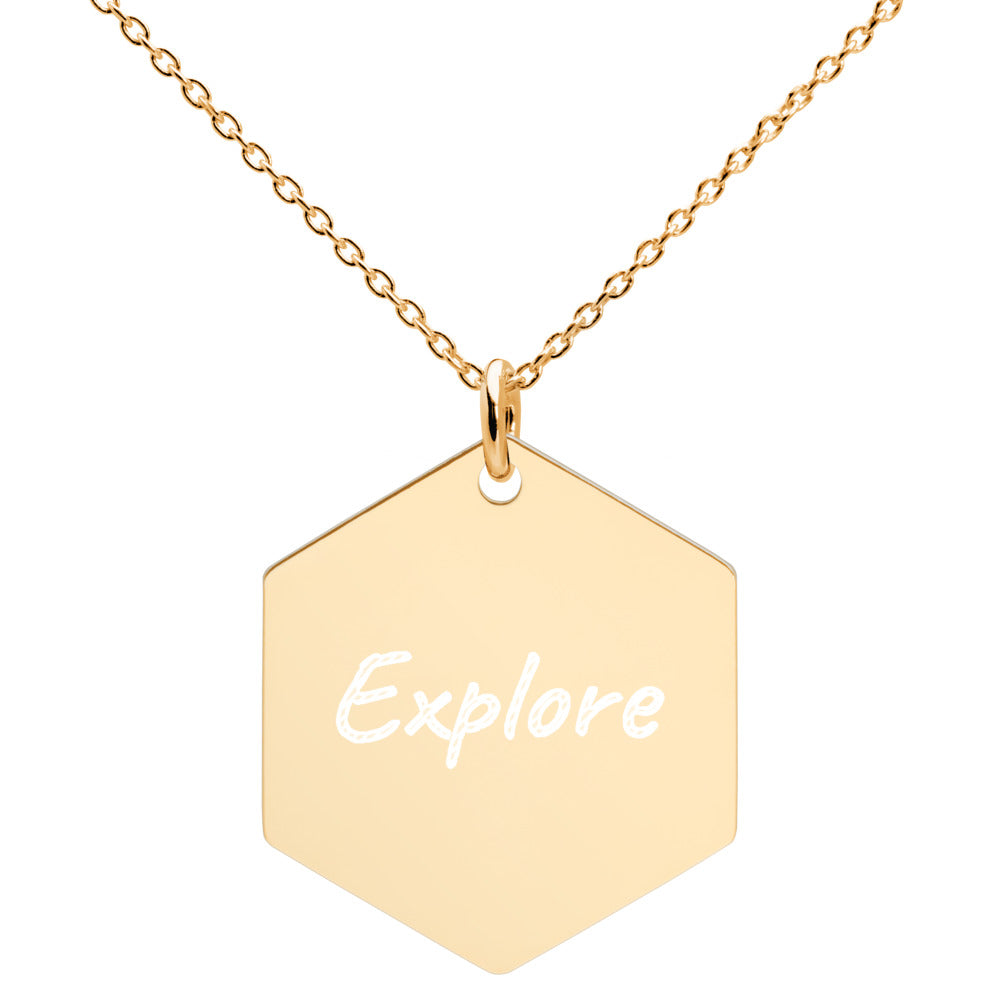 Explore on Engraved Sterling Silver Hexagon Chain Necklace